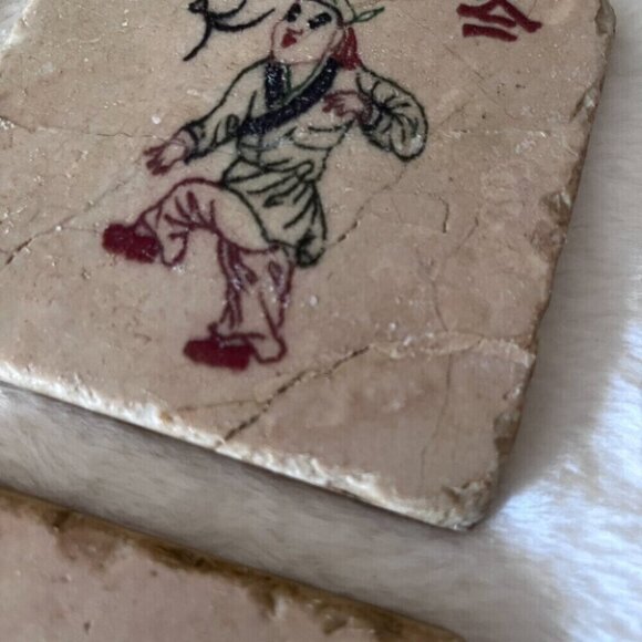 Tumbled Travertine Mahjong Tile Coaster Set - Picture 8 of 9